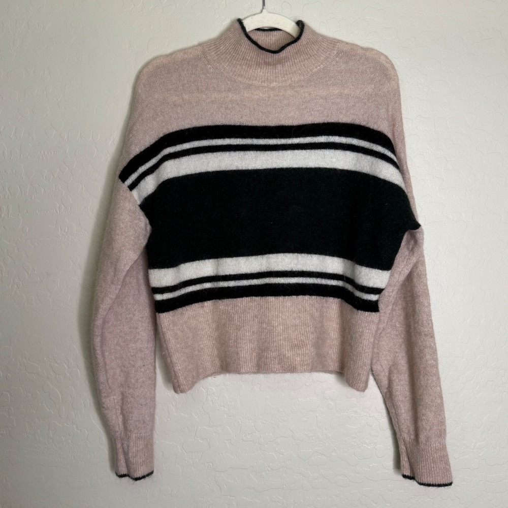 & Other Stories Womens Wool Mohair Sweater S Pink Striped Mock Neck Boho Soft